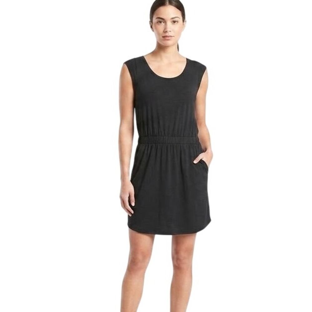 Athleta Dress Womens Large Black Travel Casual Lyocell Silk Pockets 438822-00